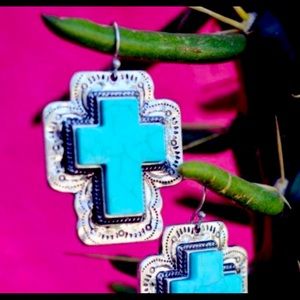 Desert cross earrings French wire Faux turquoise
